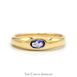 Flat Set Oval Cut Tanzanite Ring in 14k Yellow Gold