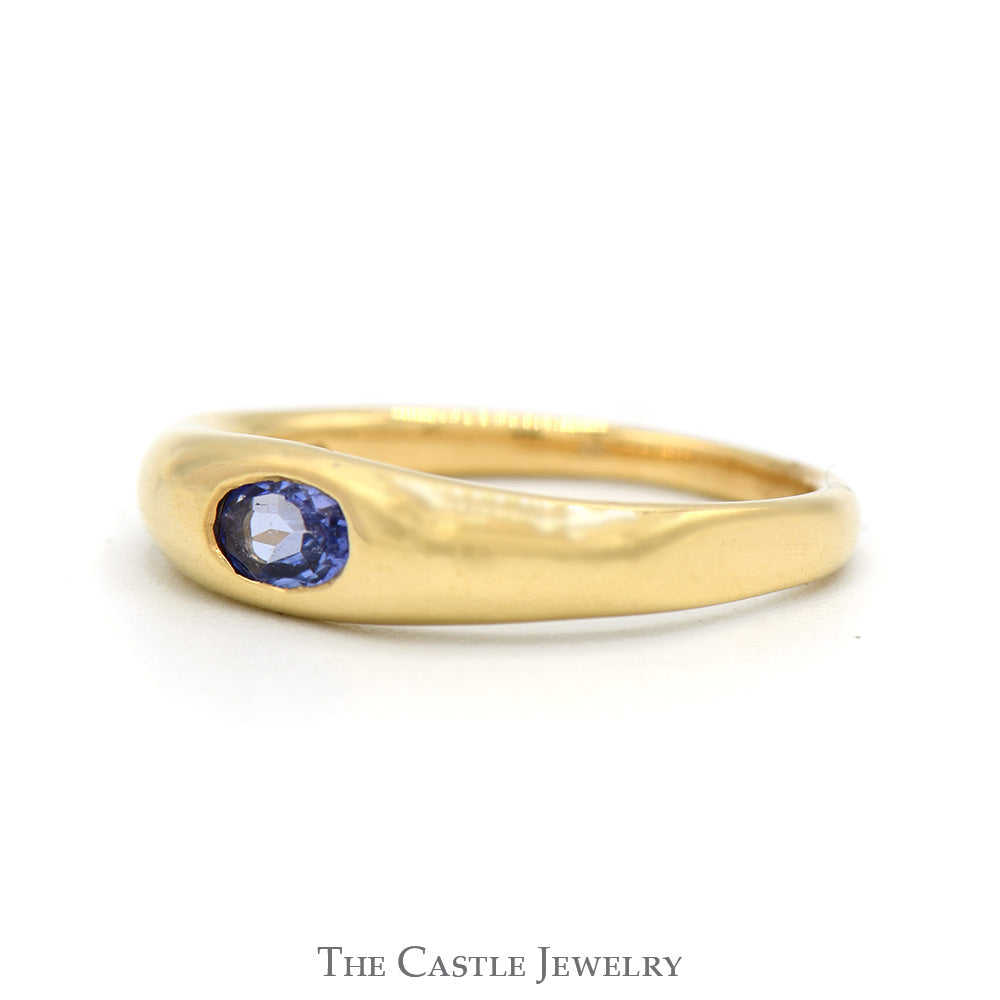 Flat Set Oval Cut Tanzanite Ring in 14k Yellow Gold