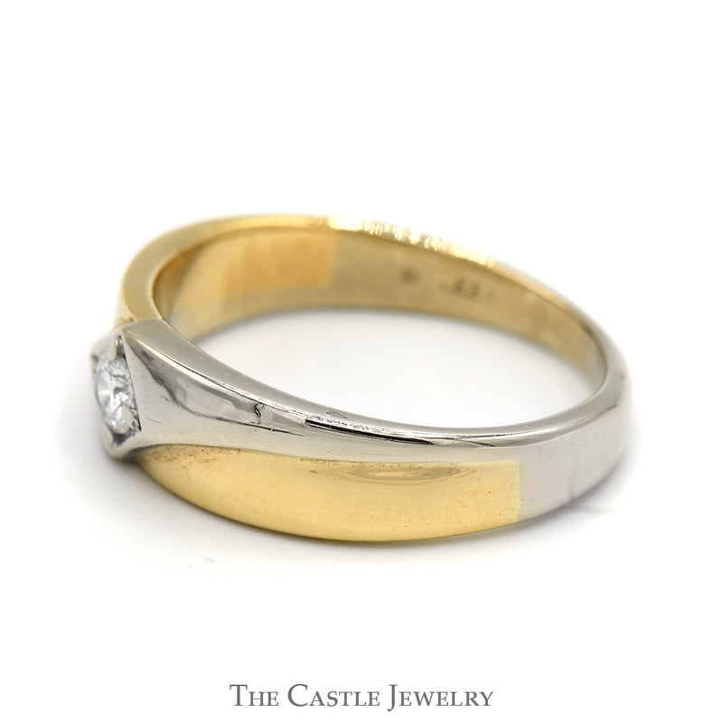 Men's .20ct Diamond Solitaire Ring with Two Tone Design in 14k White & Yellow Gold