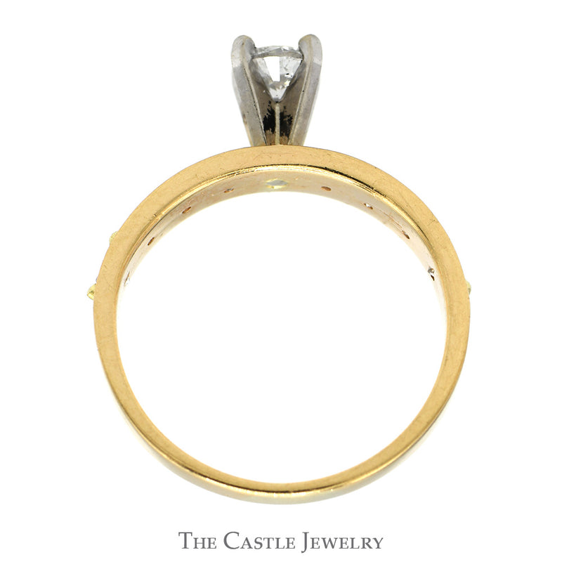 Round Diamond Engagement Ring with Diamond Accented Sides in 14k Yellow Gold
