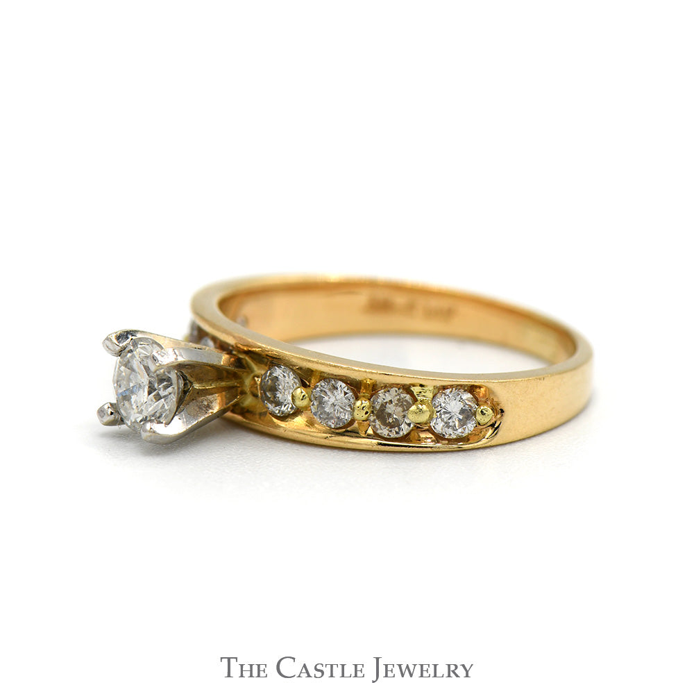 Round Diamond Engagement Ring with Diamond Accented Sides in 14k Yellow Gold