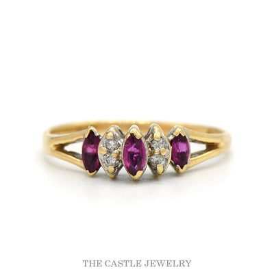Marquise Ruby & Illusion Set Diamond Cluster Band in 10k Yellow Gold