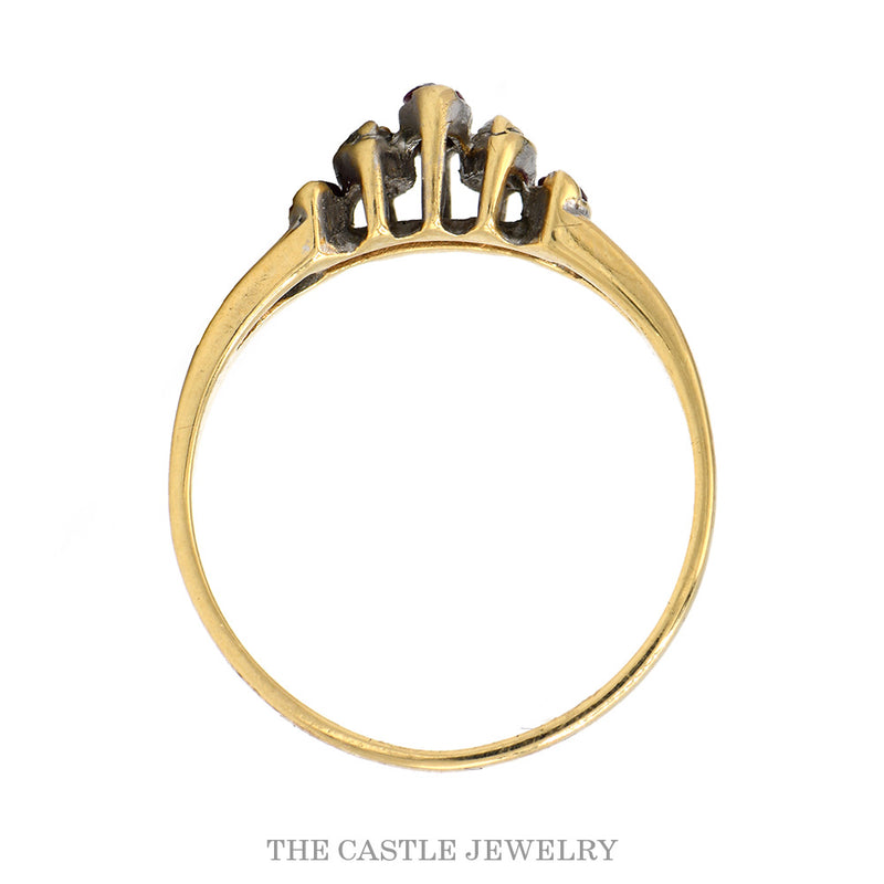 Marquise Ruby & Illusion Set Diamond Cluster Band in 10k Yellow Gold