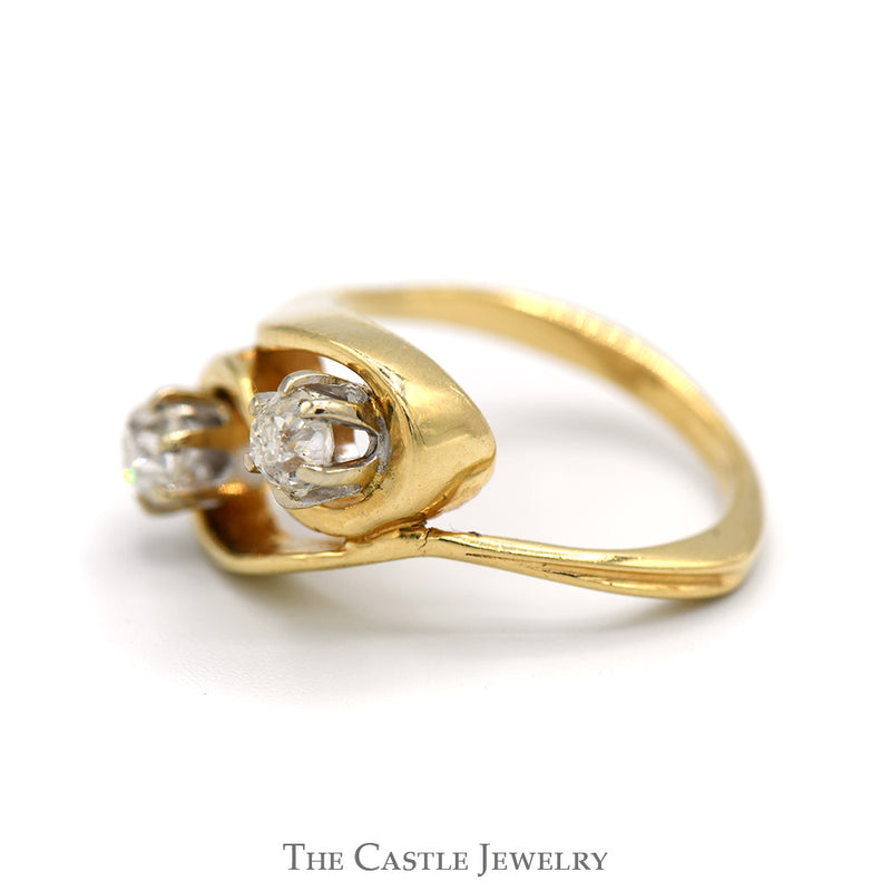 1/2cttw Double Old Mine Cut Diamond Swirl Ring in 14k Yellow Gold