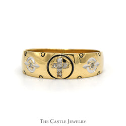 Two Toned Diamond Accented Cross Band in 10k Gold