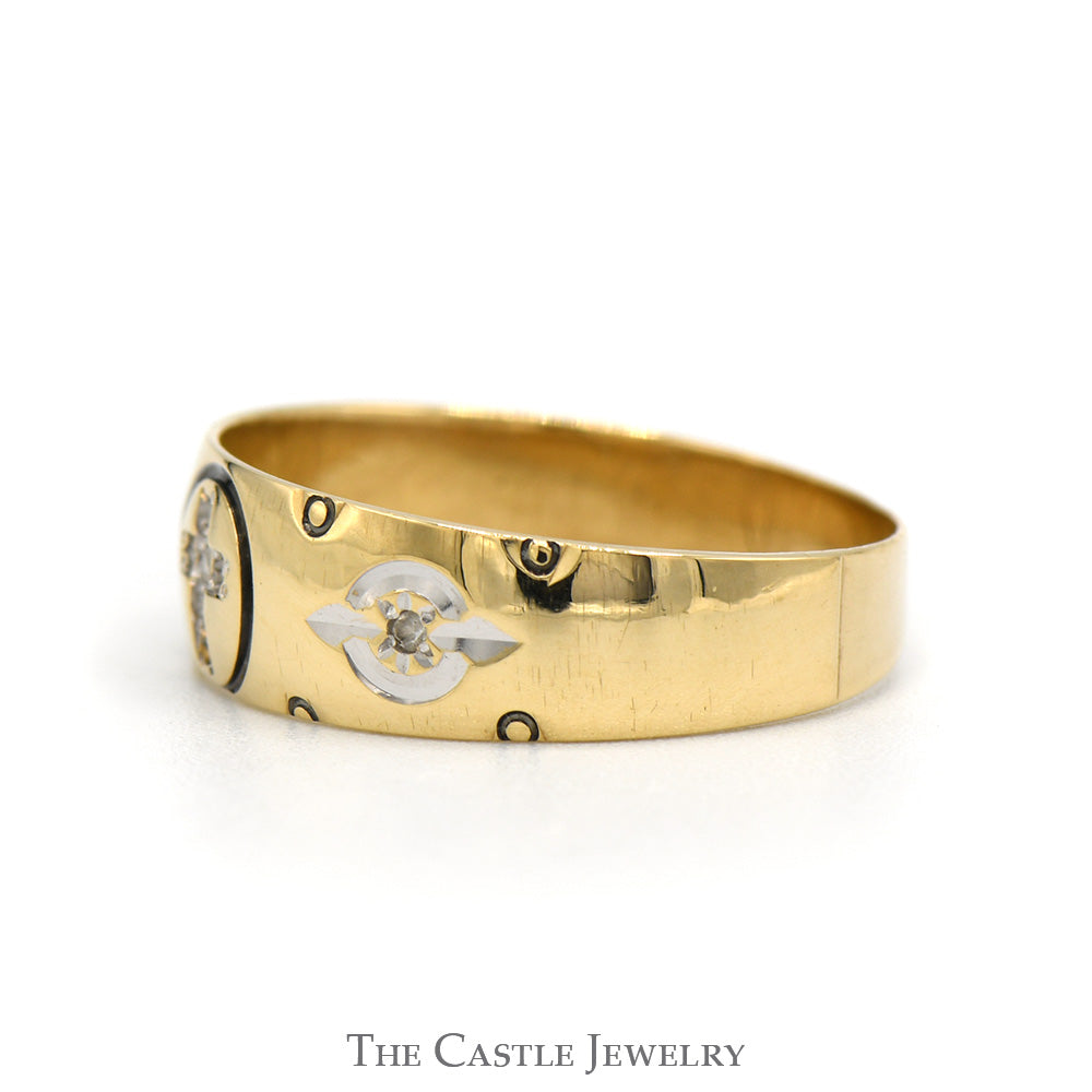 Two Toned Diamond Accented Cross Band in 10k Gold