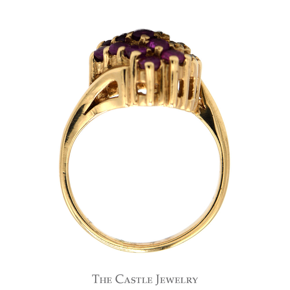 Round Ruby & Illusion Set Diamond Cluster Ring in 14k Yellow Gold
