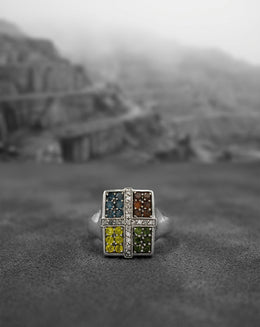 1cttw Rectangular Multi Colored Diamond Cluster Ring in 10k White Gold