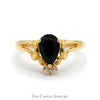 Pear Cut Black Onyx Ring with Diamond Accents in 14k Yellow Gold - Thumbnail 1
