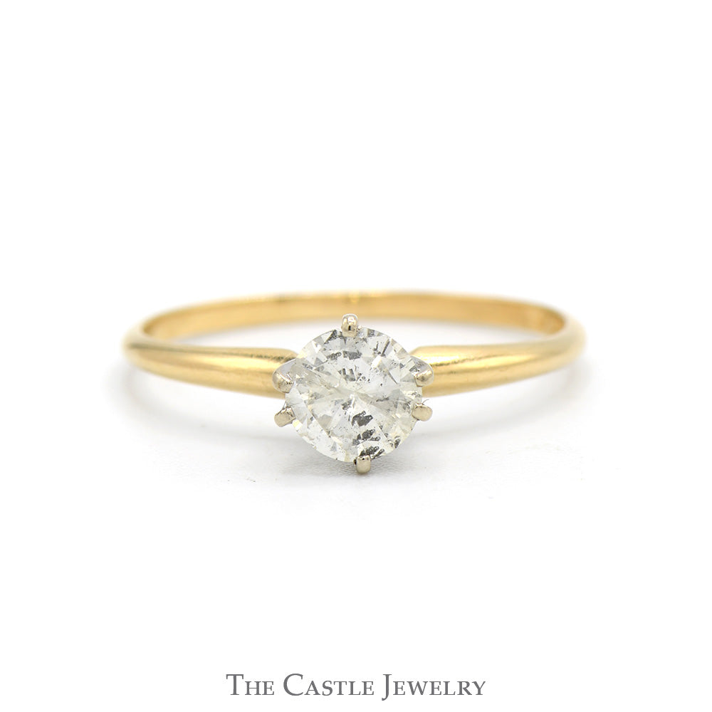 1/2ct Round Diamond Solitaire Engagement Ring in 14k Yellow Gold 6 Prong Mounting