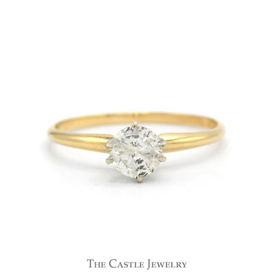 1/2ct Round Diamond Solitaire Engagement Ring in 14k Yellow Gold 6 Prong Mounting