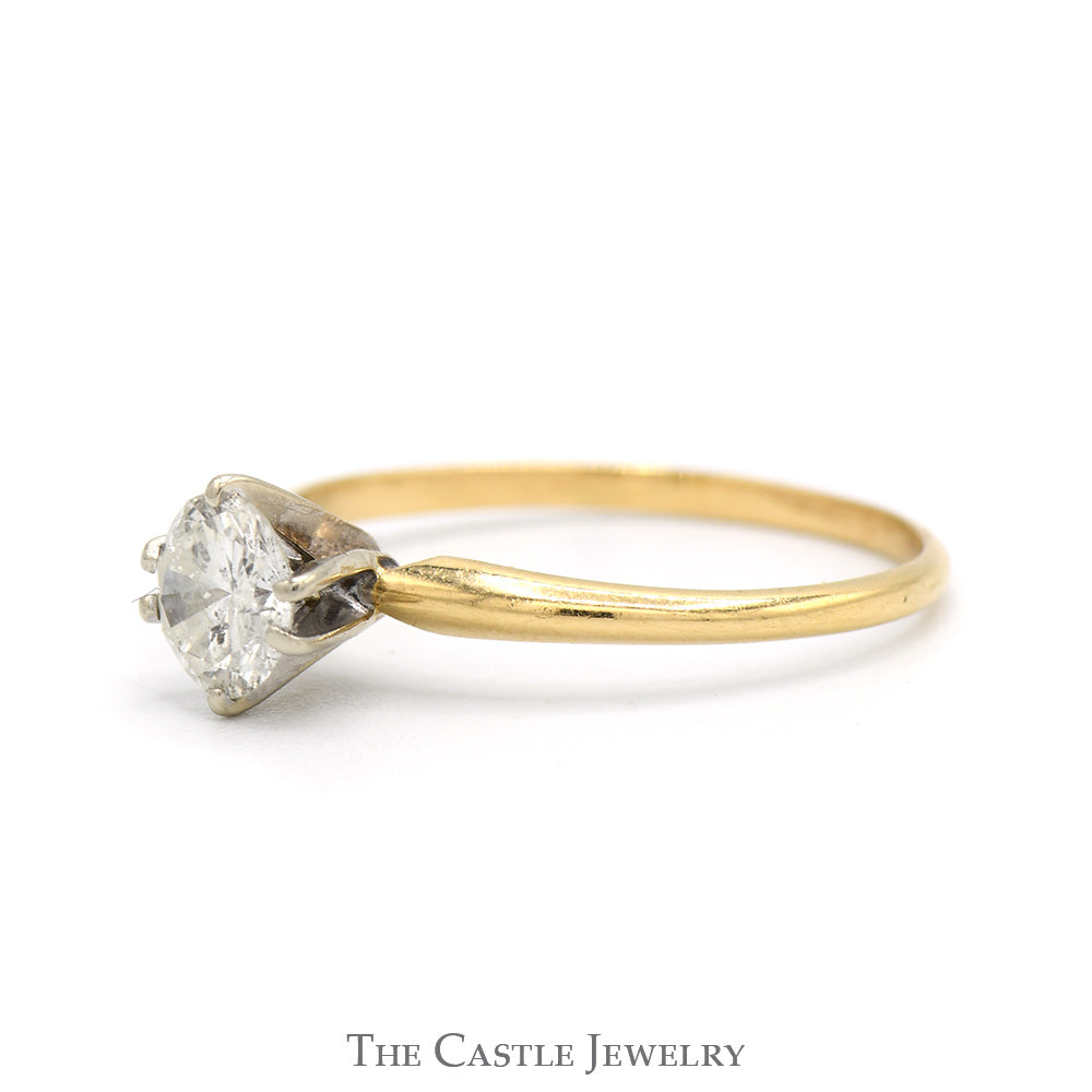 1/2ct Round Diamond Solitaire Engagement Ring in 14k Yellow Gold 6 Prong Mounting