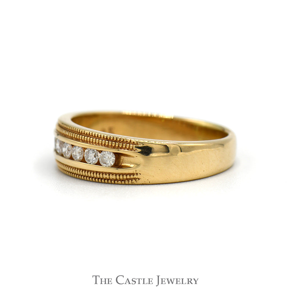 1/4cttw Round Channel Set 8 Diamond Band with Milgrain Detail in 14k Yellow Gold