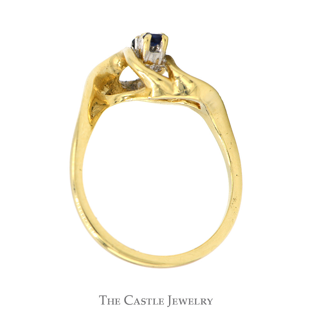 Round Sapphire & Diamond Open Swirl Designed Ring in 14k Yellow Gold