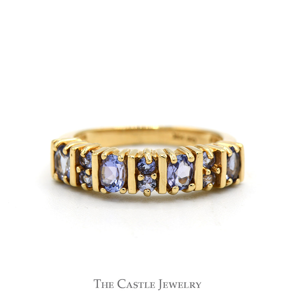 Oval & Round Cut Tanzanite Band in 14k Yellow Gold