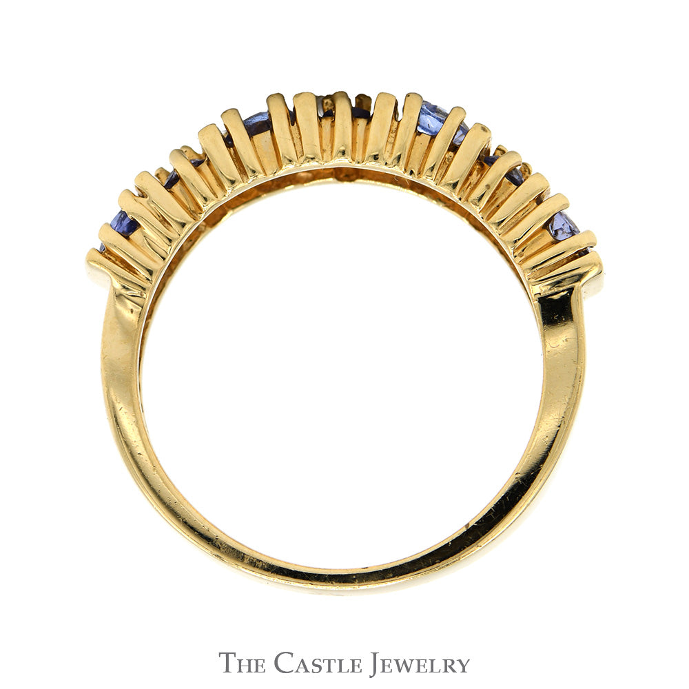 Oval & Round Cut Tanzanite Band in 14k Yellow Gold