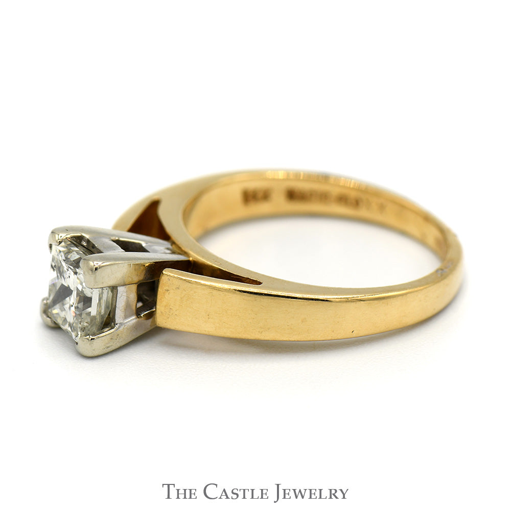 1.02ct Princess Cut Diamond Solitaire Engagement Ring in 14k Yellow Gold Cathedral Mounting