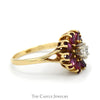 Round Diamond Ring with Marquise Ruby Halo in 14k Yellow Gold - Thumbnail 3