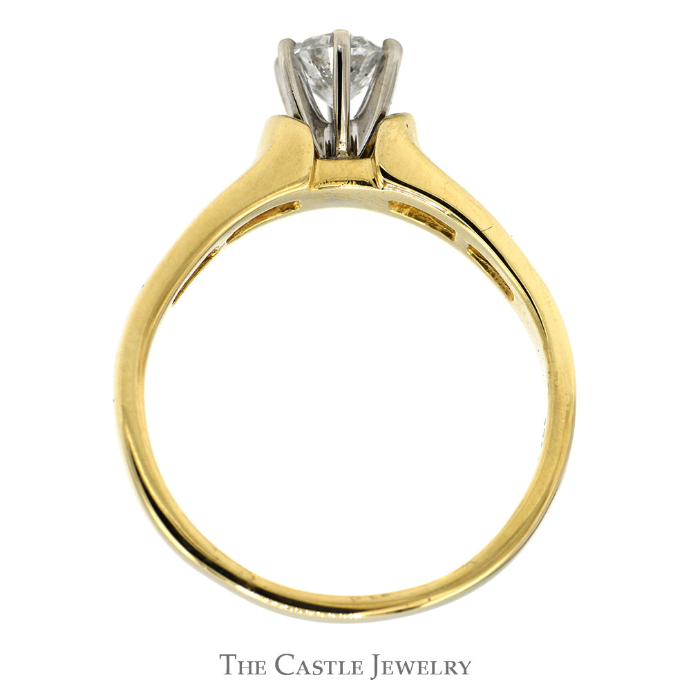 Round Diamond Solitaire Engagement Ring with Channel Set Diamond Accents in 14k Yellow Gold