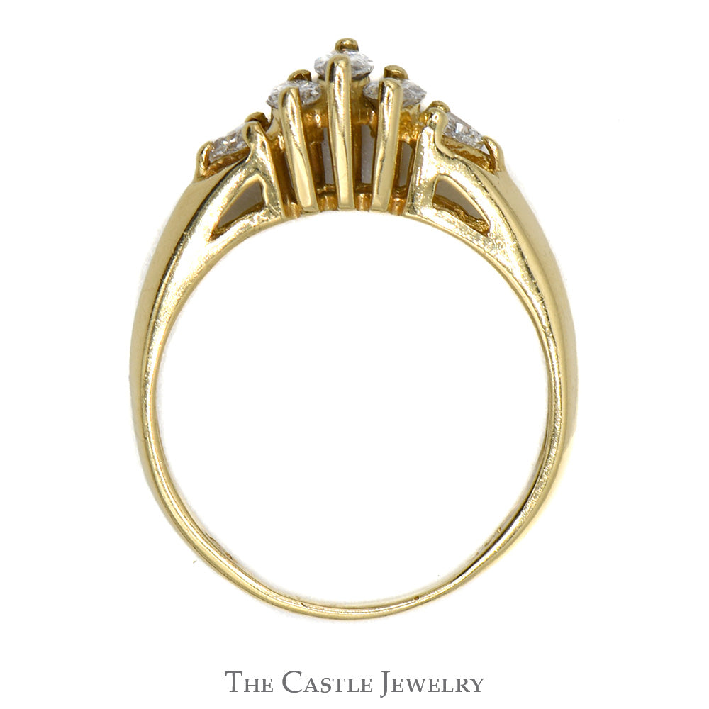 Marquise 3 Diamond Ring with Trillion Accents in 14K Yellow Gold