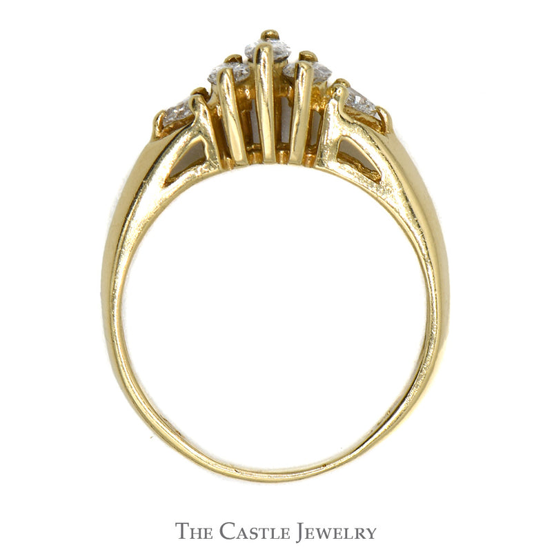 Marquise 3 Diamond Ring with Trillion Accents in 14K Yellow Gold