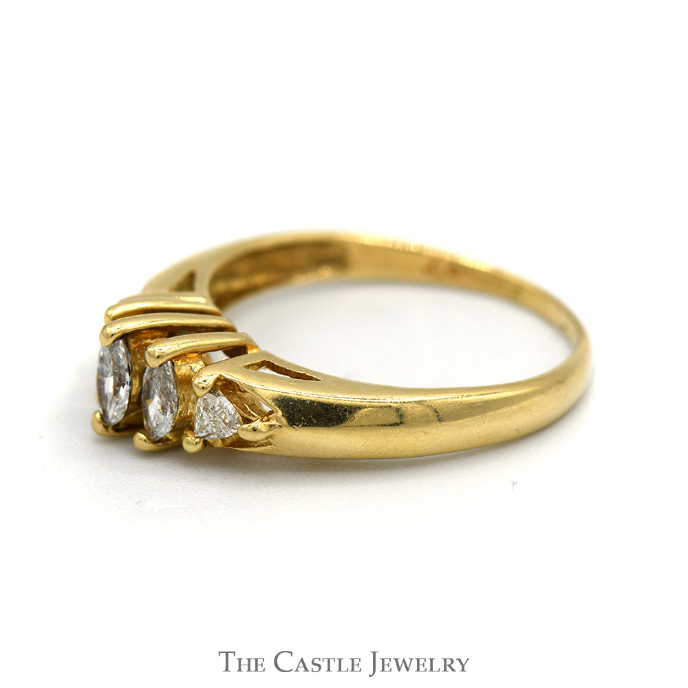 Marquise 3 Diamond Ring with Trillion Accents in 14K Yellow Gold