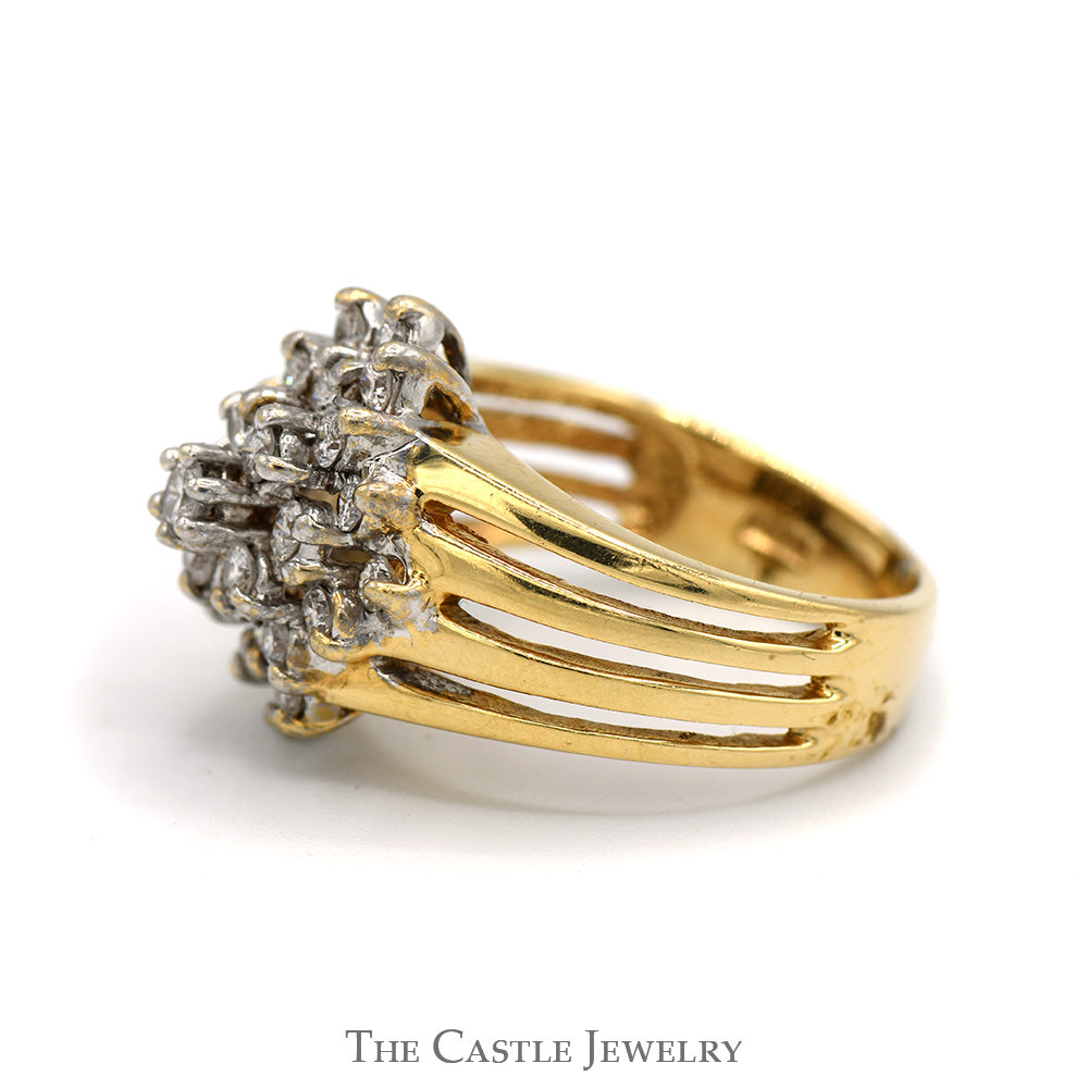1cttw Marquise Shaped Diamond Cluster Ring with Split Shank Sides in 14k Yellow Gold