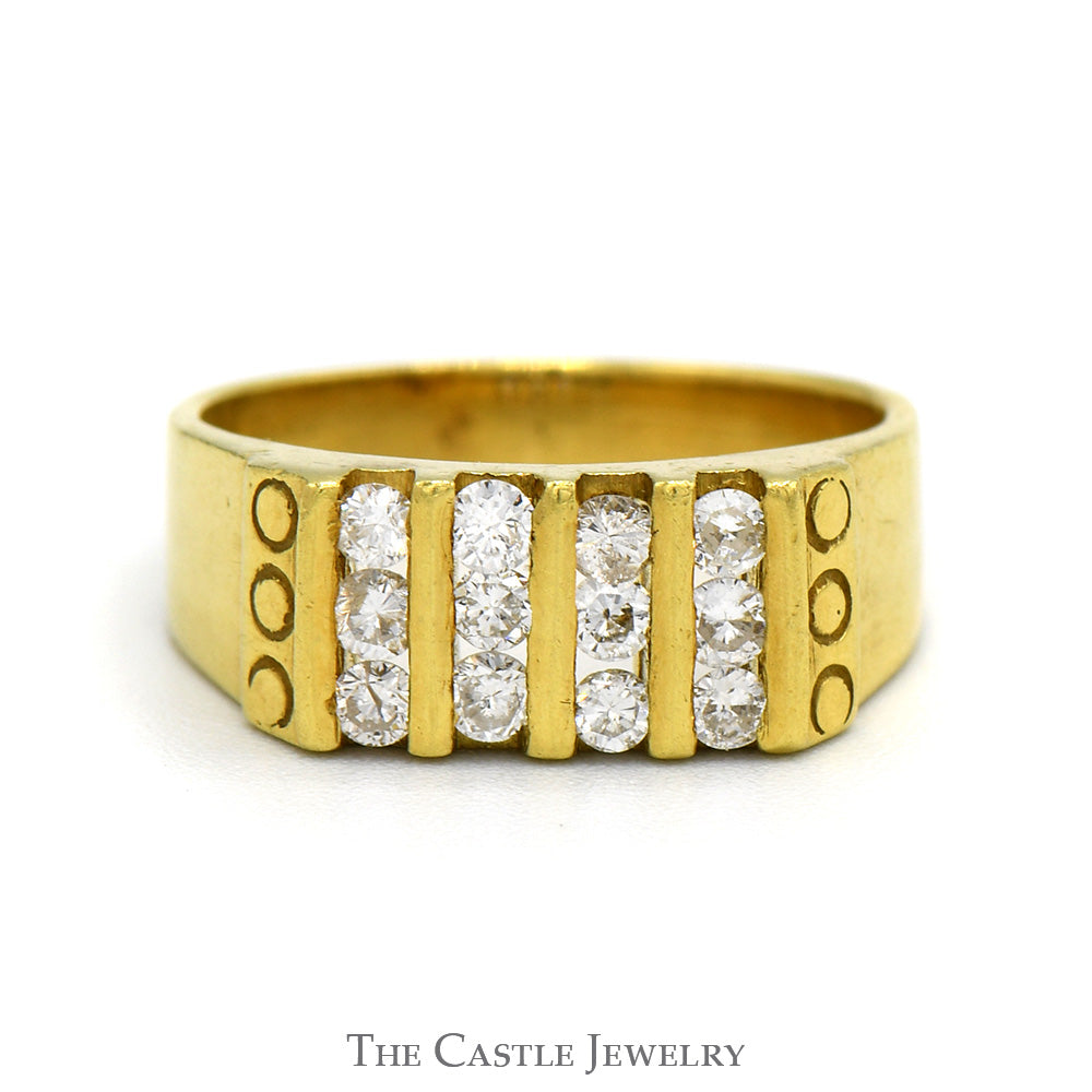 Vertically Set 4 Row Diamond Cluster Ring in 18k Yellow Gold