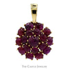 Round Shaped Cabochon Ruby Cluster Pendant in 14k Yellow Gold - Thumbnail 1