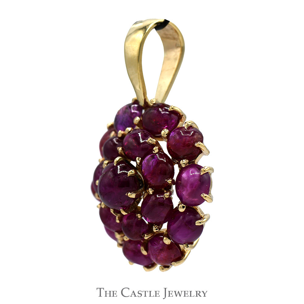 Round Shaped Cabochon Ruby Cluster Pendant in 14k Yellow Gold