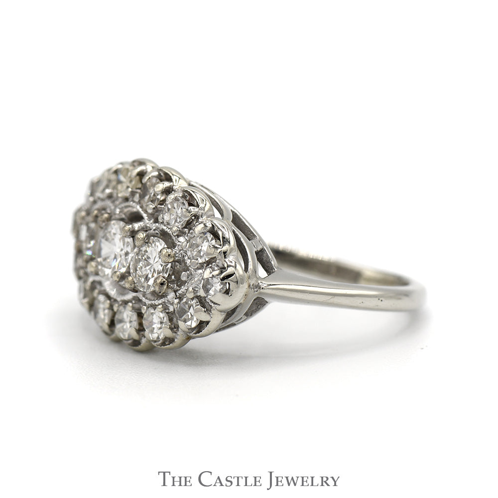 3/4cttw Oval Shaped Diamond Cluster Ring in 14k White Gold