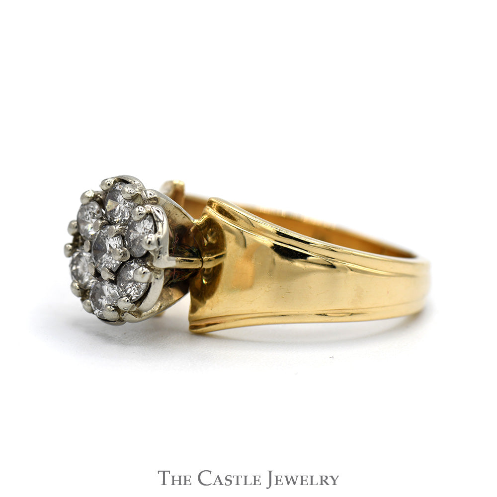 1cttw 7 Round Diamond Cluster Ring with Tapered Sides in 10k Yellow Gold