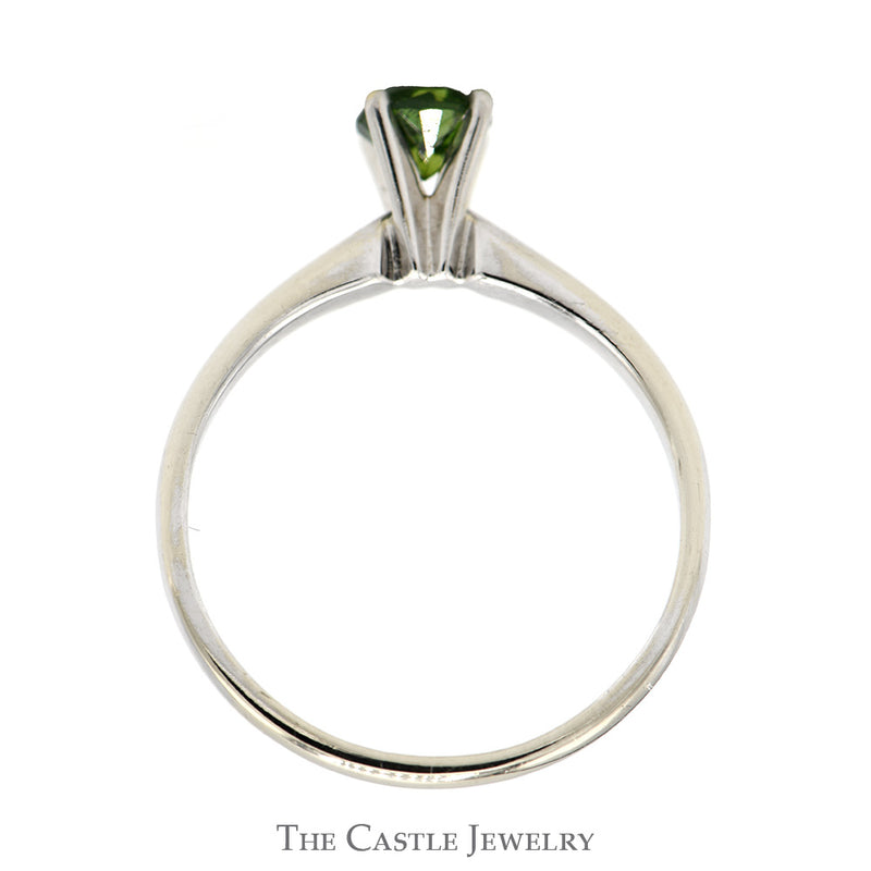 1/2ct Round Green Diamond Solitaire Engagement Ring in 14k White Gold 4 Prong Mounting