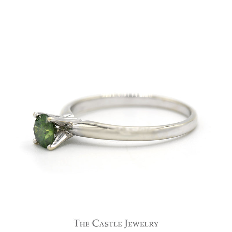 1/2ct Round Green Diamond Solitaire Engagement Ring in 14k White Gold 4 Prong Mounting