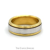 Grooved Two Tone Platinum and 18k Yellow Gold Men's Band - Size 9.75 - Thumbnail 1