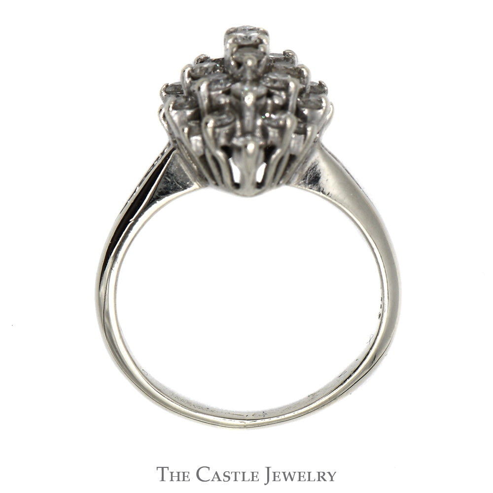 3/4cttw Marquise Shaped Round Diamond Cluster Ring with Split Shank Sides in 14k White Gold
