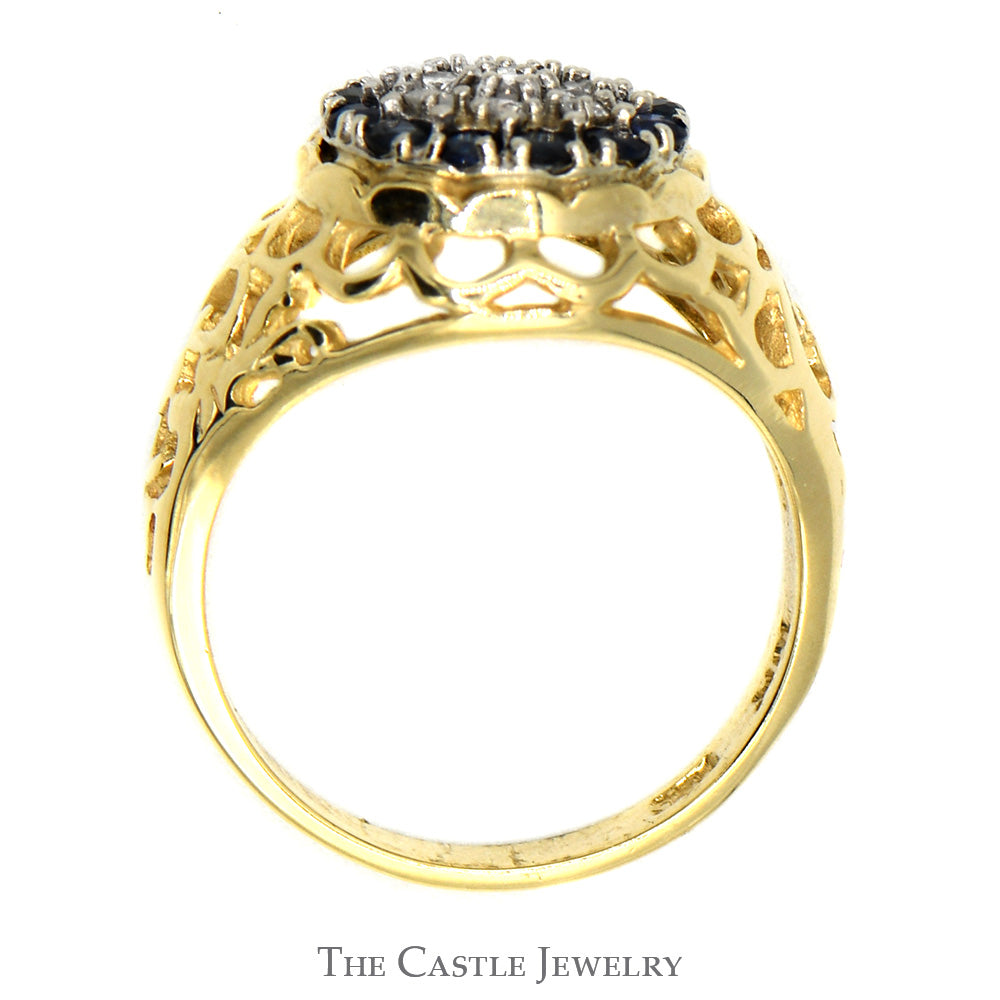 Women's Sapphire & Diamond Kentucky Cluster Ring in 10k Yellow Gold