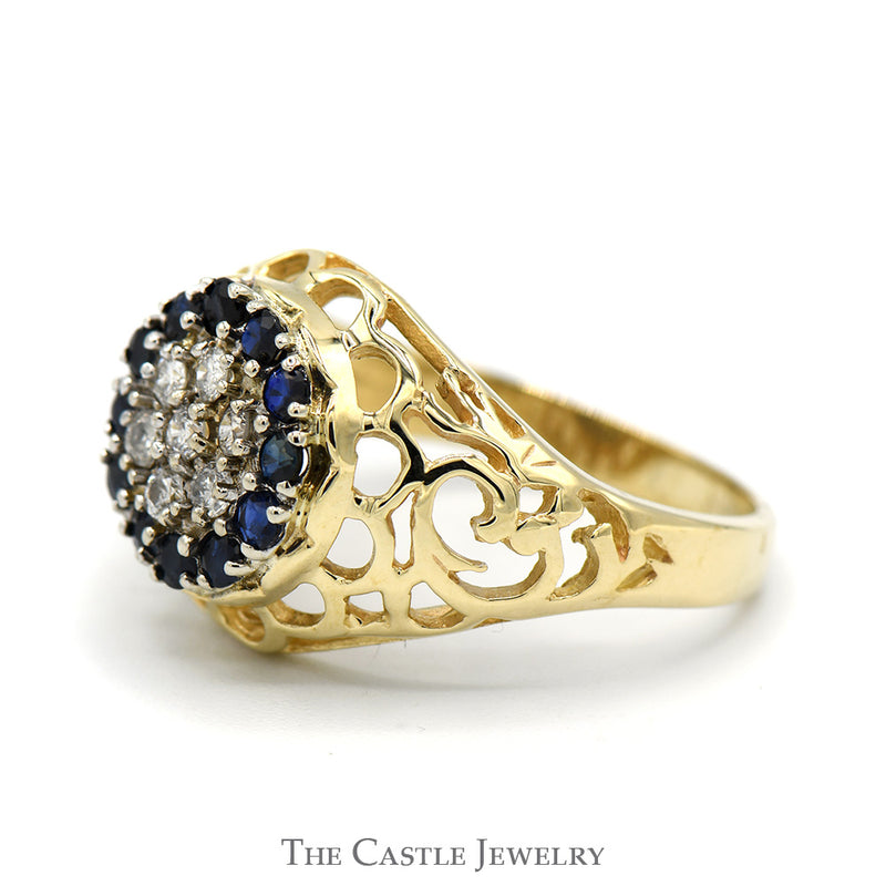 Women's Sapphire & Diamond Kentucky Cluster Ring in 10k Yellow Gold