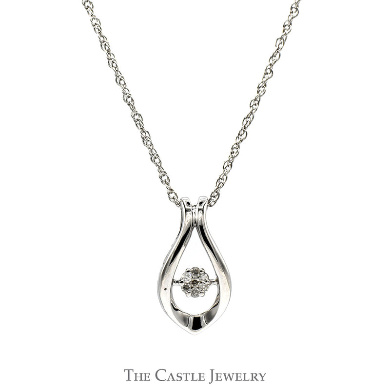 Round Diamond Cluster Pendant with Tear Drop Design in Sterling Silver on 18" Chain