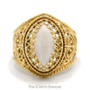 Marquise Opal Solitaire Dome Ring with Filigree Design in 10k Yellow Gold - Thumbnail 1
