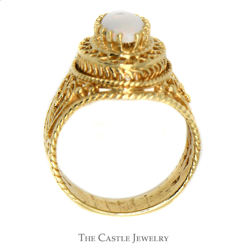 Marquise Opal Solitaire Dome Ring with Filigree Design in 10k Yellow Gold