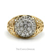 1cttw Kentucky Diamond Cluster Ring with Open Filigree Sides in 10k Yellow Gold - Thumbnail 1