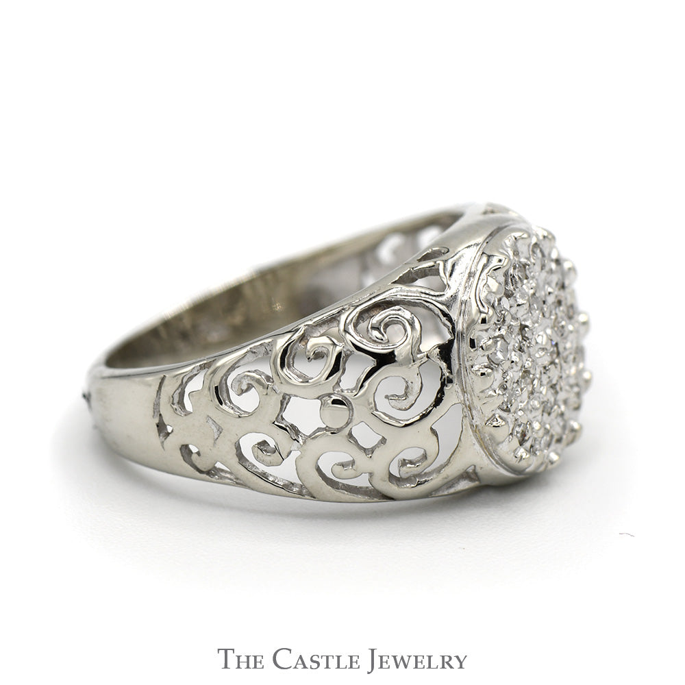 Kentucky Diamond Cluster Ring with Filigree Sides in 10k White Gold