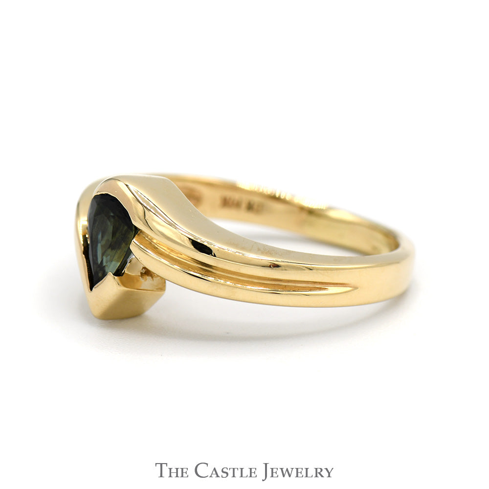 Pear Cut London Topaz Ring with Bypass Mounting in 14k Yellow Gold