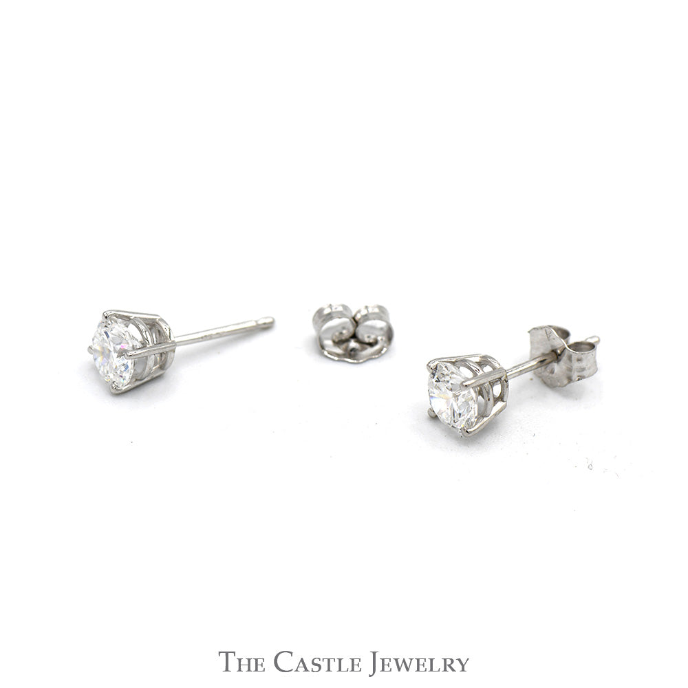 1cttw Round Lab Grown Diamond Stud Earrings in 14k White Gold Butterfly Pushbacks