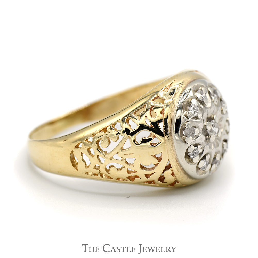 1/4cttw Kentucky Diamond Cluster Ring with Filigree Sides in 14k Yellow Gold