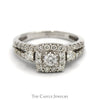 3/4cttw Diamond Engagement Ring with Square Halo, Accents in 14k White Gold Split Shank Setting - Thumbnail 1