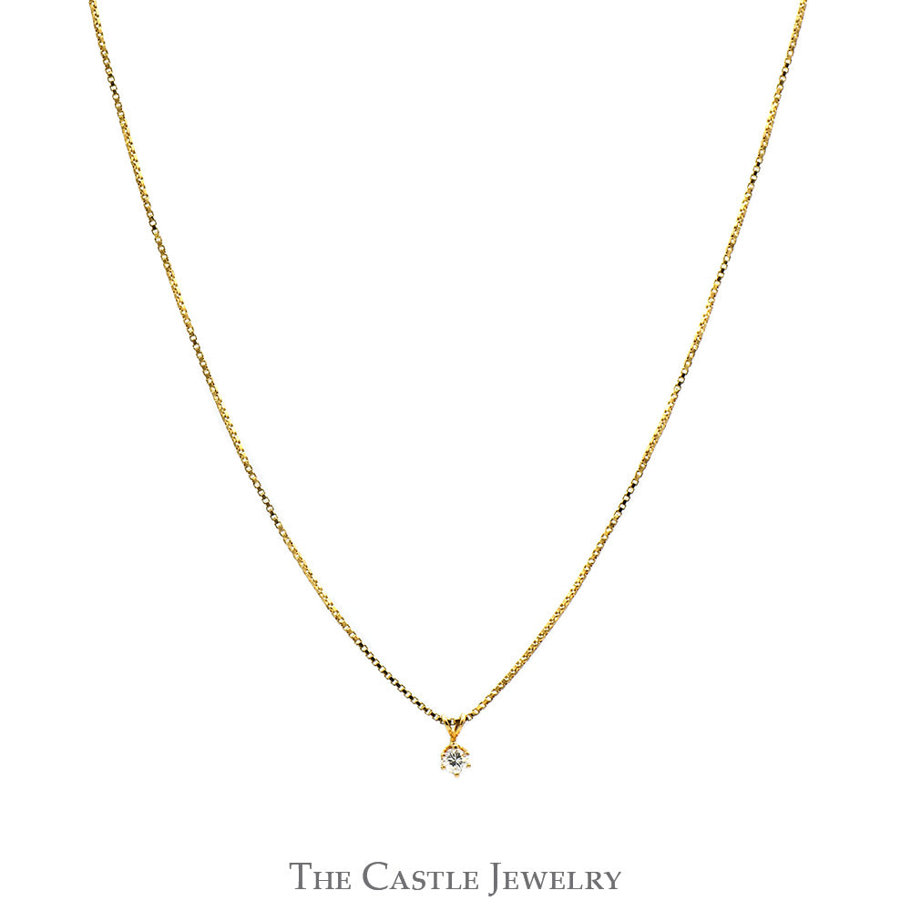 Round Diamond Solitaire Pendant on 16 inch Box Link Chain in 14k Yellow Gold