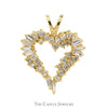 Open Heart 1/2cttw Round and Baguette Diamond Cluster Pendant in 14k Yellow Gold - Thumbnail 1