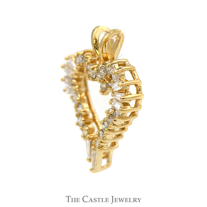 Open Heart 1/2cttw Round and Baguette Diamond Cluster Pendant in 14k Yellow Gold